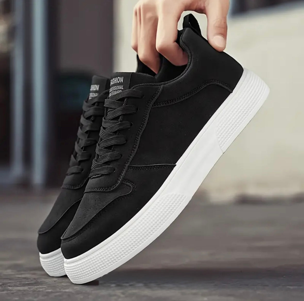 Men’s High-Top Sneakers – Anti-Slip, Durable & Comfortable Casual Shoes, White with Black Accents
