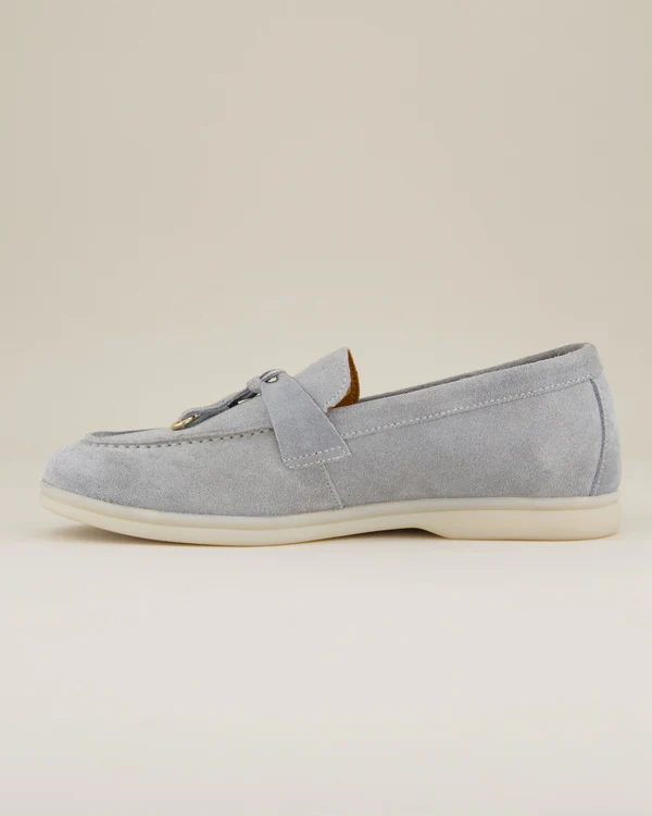 Zilveren suède kwastjes loafers