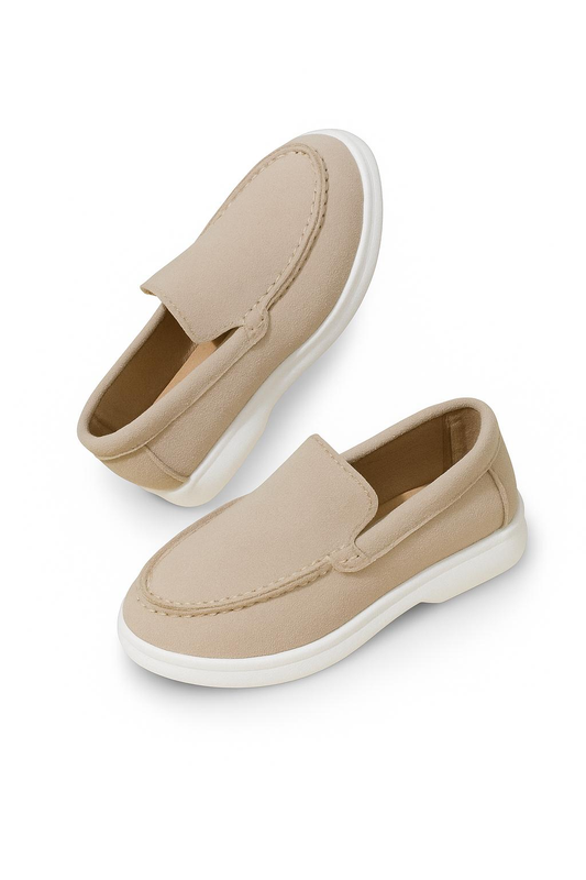 Cream Suede Junior Loafers - Kids